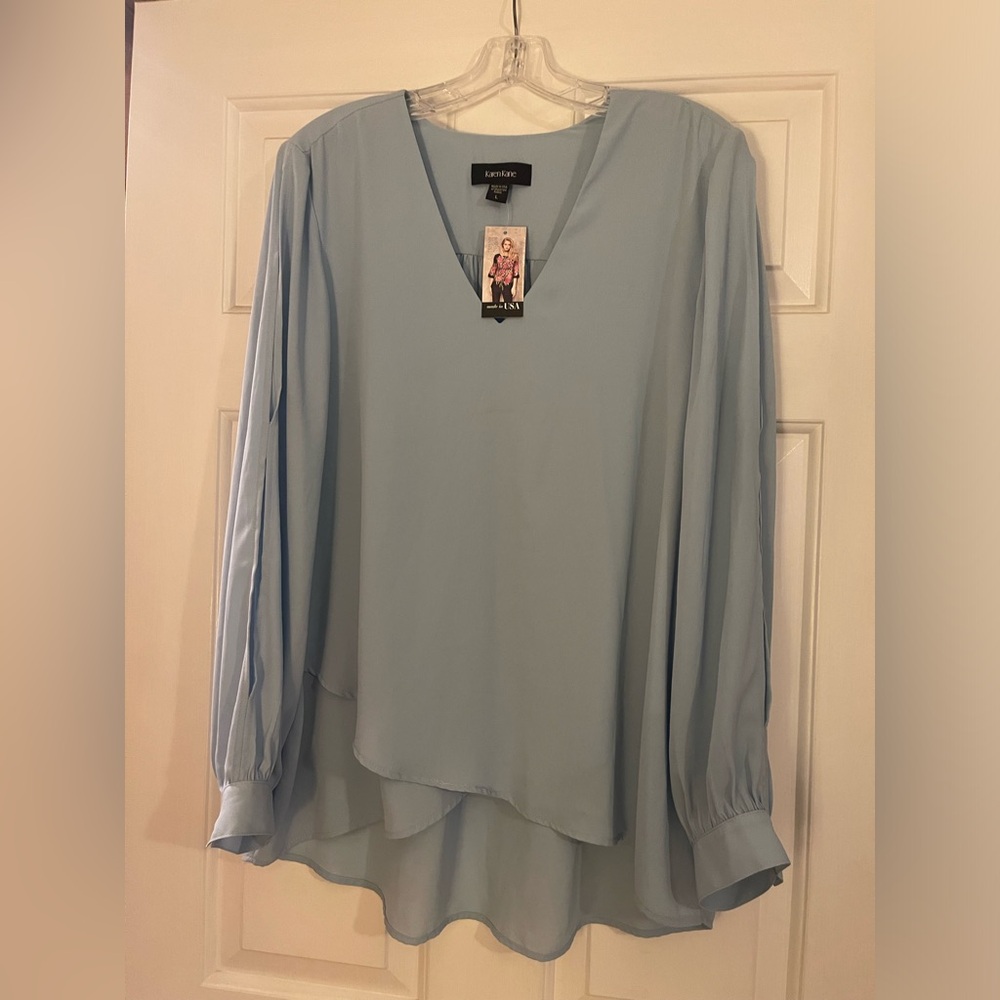 Karen Kane Bella Blue Crossover Too Color: Light Blue